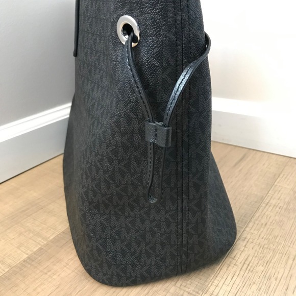 Michael Kors Purse Black Jet Set Travel Logo Large Shoulder Tote Bag Pebbled - Picture 7 of 16